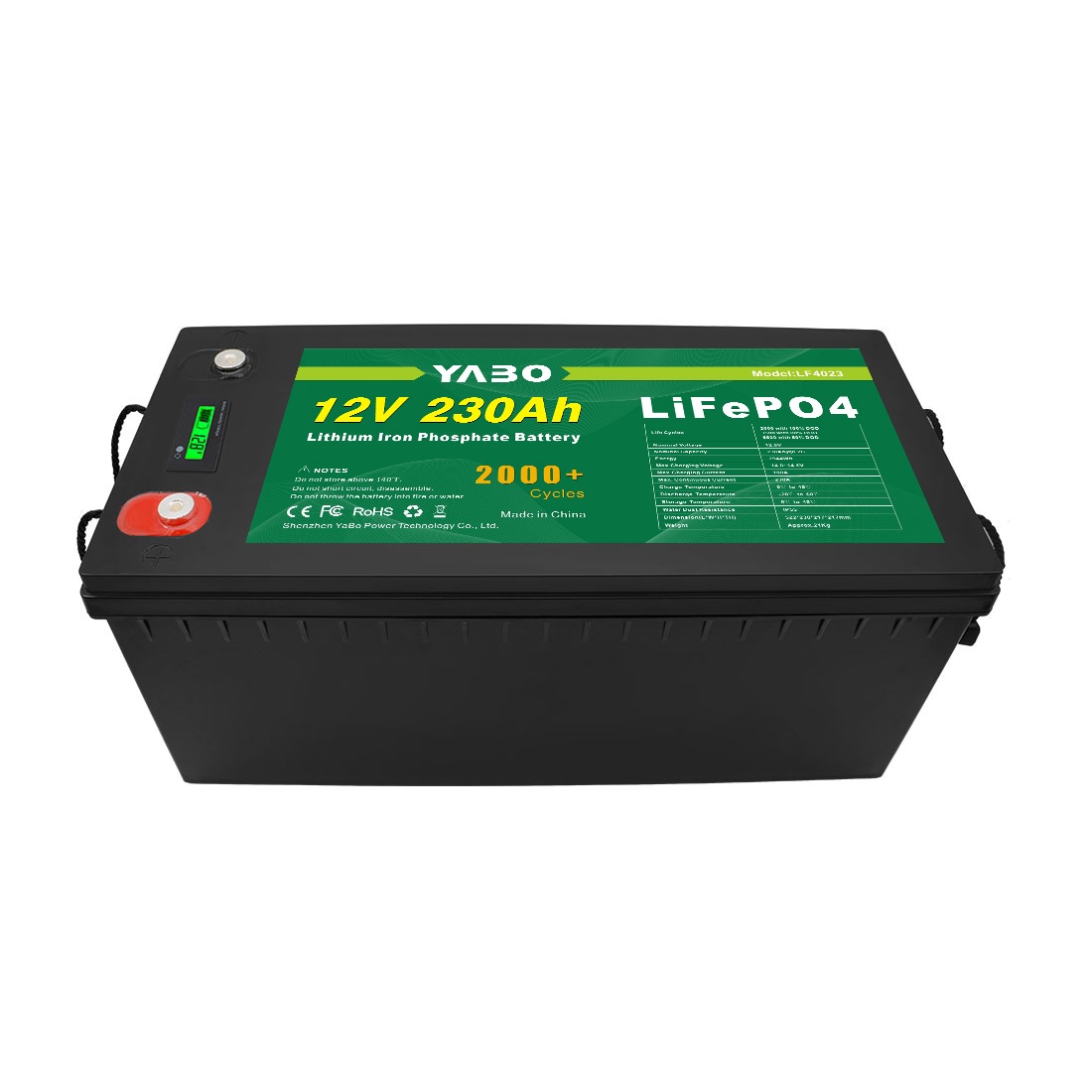 YABO 12V 230Ah LiFePO4-batterij met hoge temperatuurtolerantie voor huisopslag